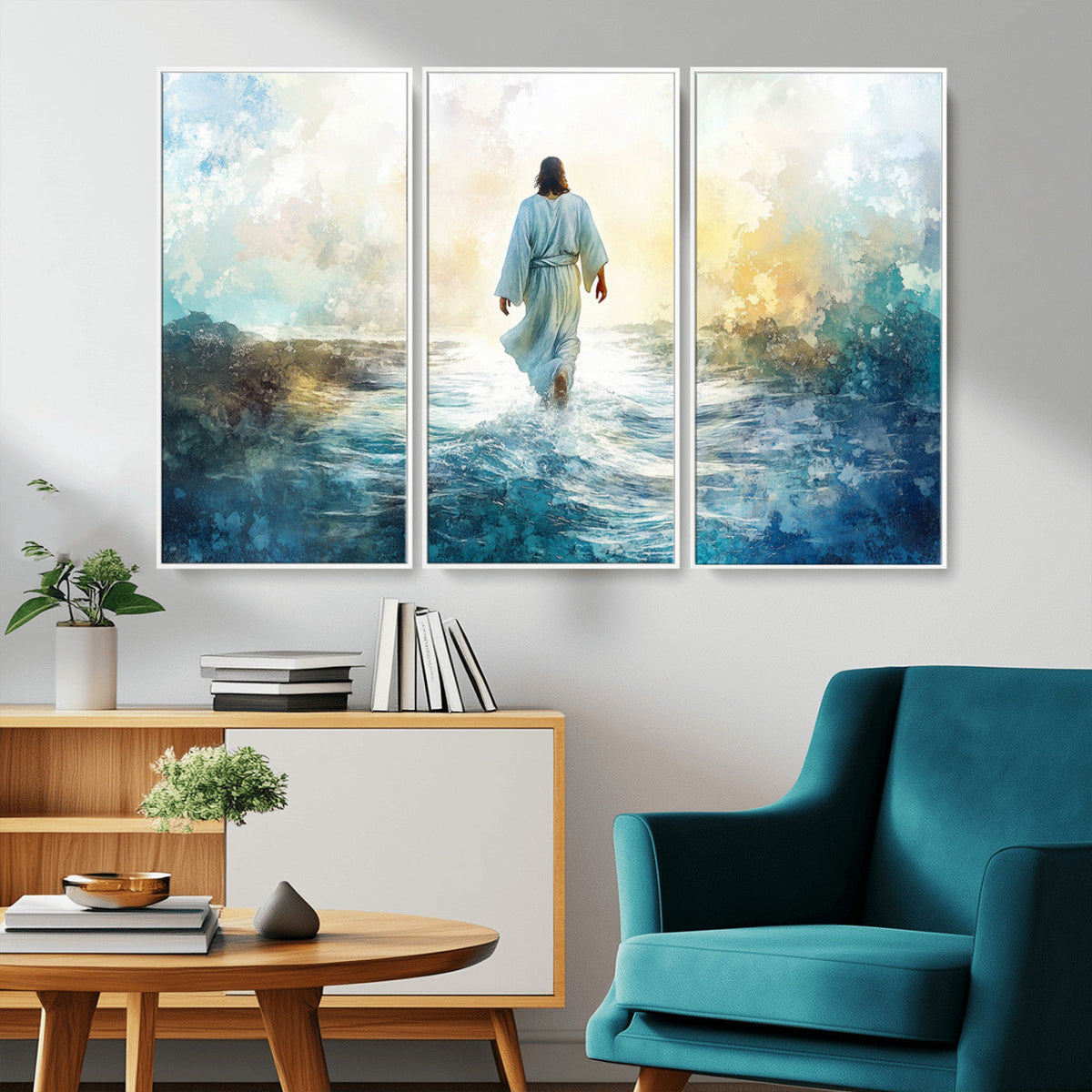 Watercolor Jesus Walking on Water Canvas Print, Christian