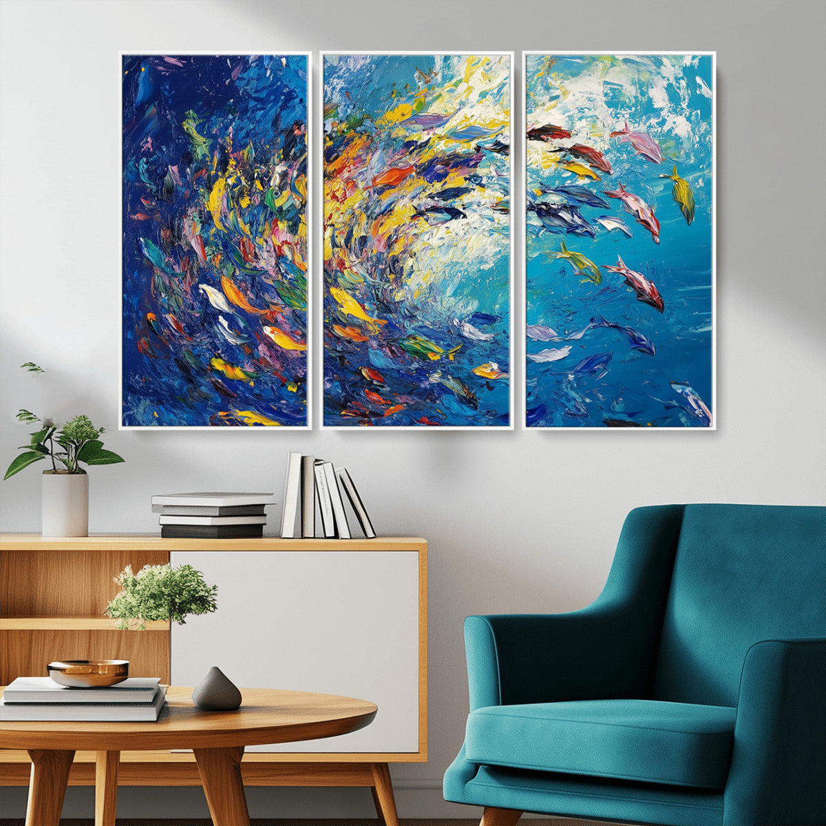 Colorful Swirling Fish School Wall Art Canvas Print |