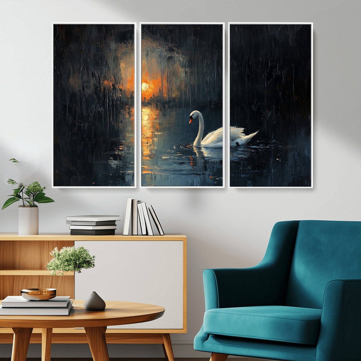 Abstract Swan on Water Wall Art Canvas Print - Elegant