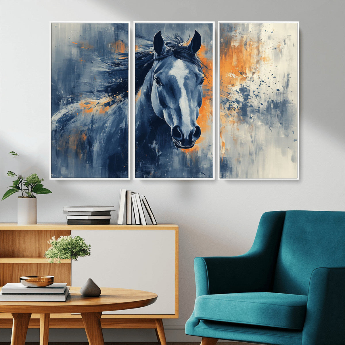 Abstract Blue Horse Wall Art Print Canvas | Horse Wall Art