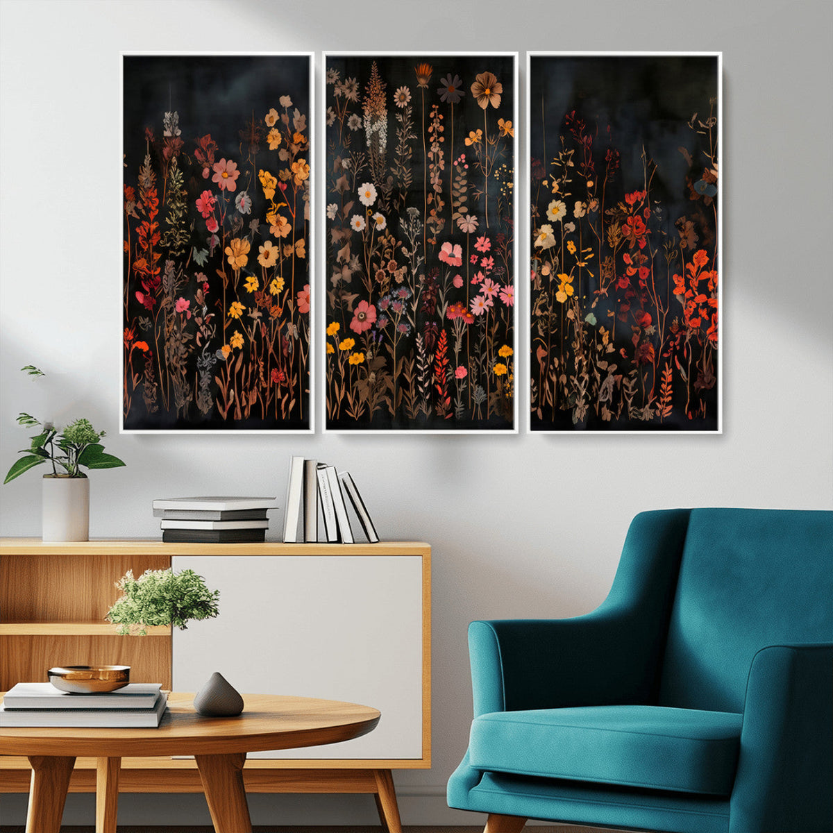 Large Floral Painting Print Illustration Flowers Canvas Wall