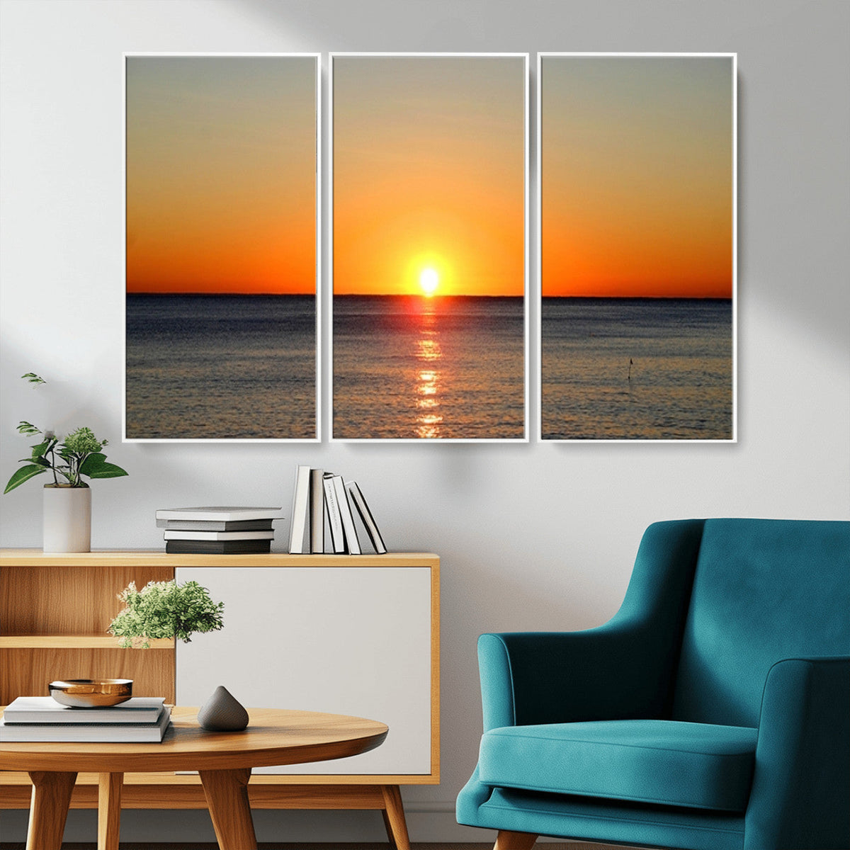 Golden Horizon Sunset Over Ocean Wall Art Canvas Print –