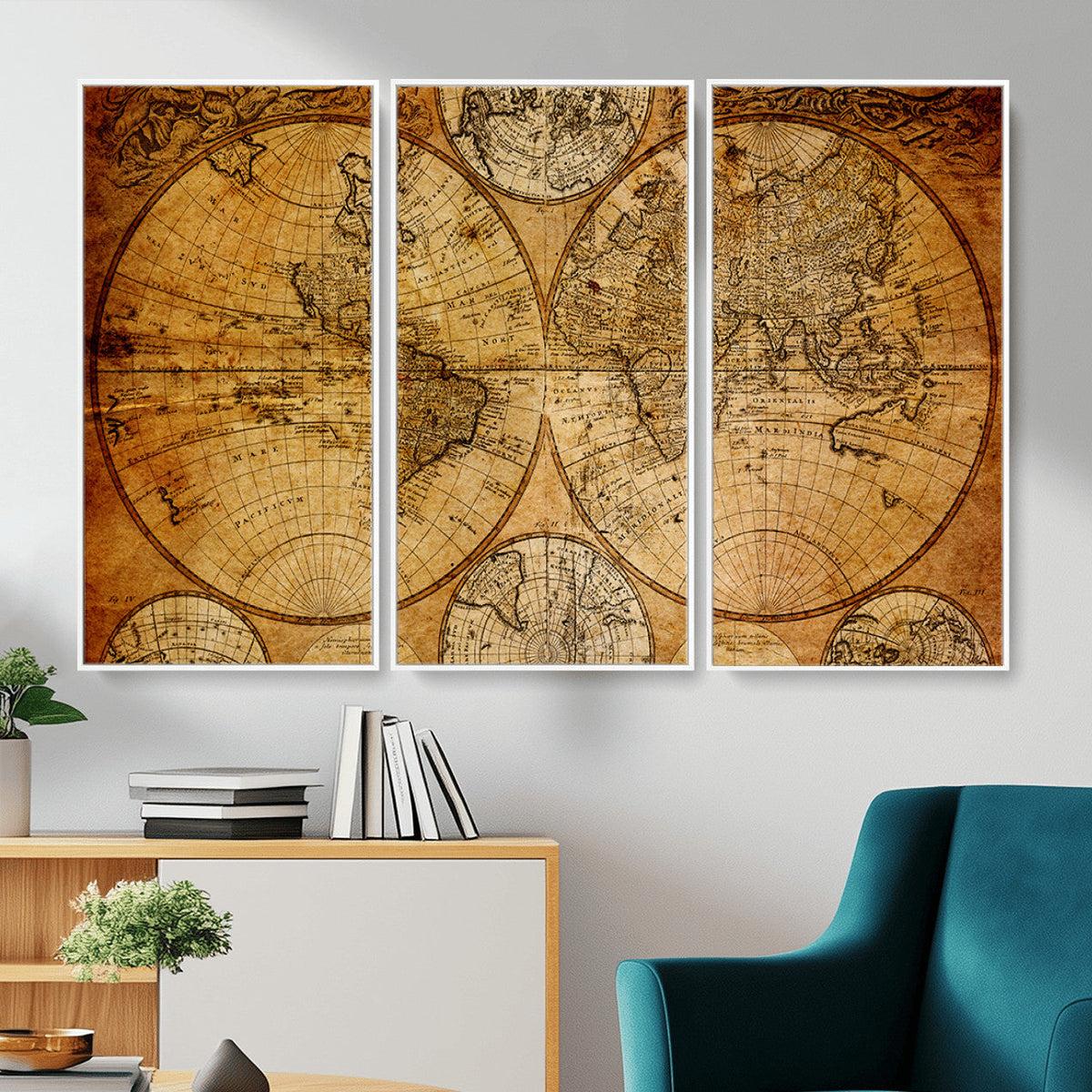Vintage World Map Canvas Print – Antique Push Pin Travel
