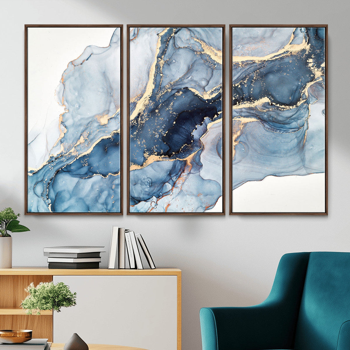 Blue Abstract Canvas Wall Art Print | Fluid Marble Effect Abstract Art