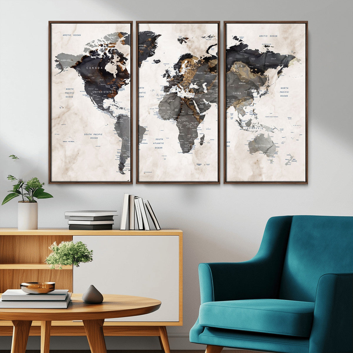 Abstract Map Printing - Modern World Map Canvas Wall Art for