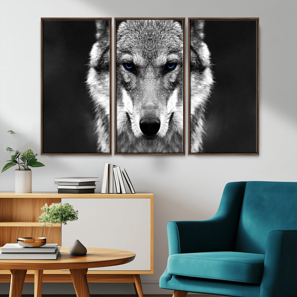 Black and White Wild Wolf Wall Art Canvas Print