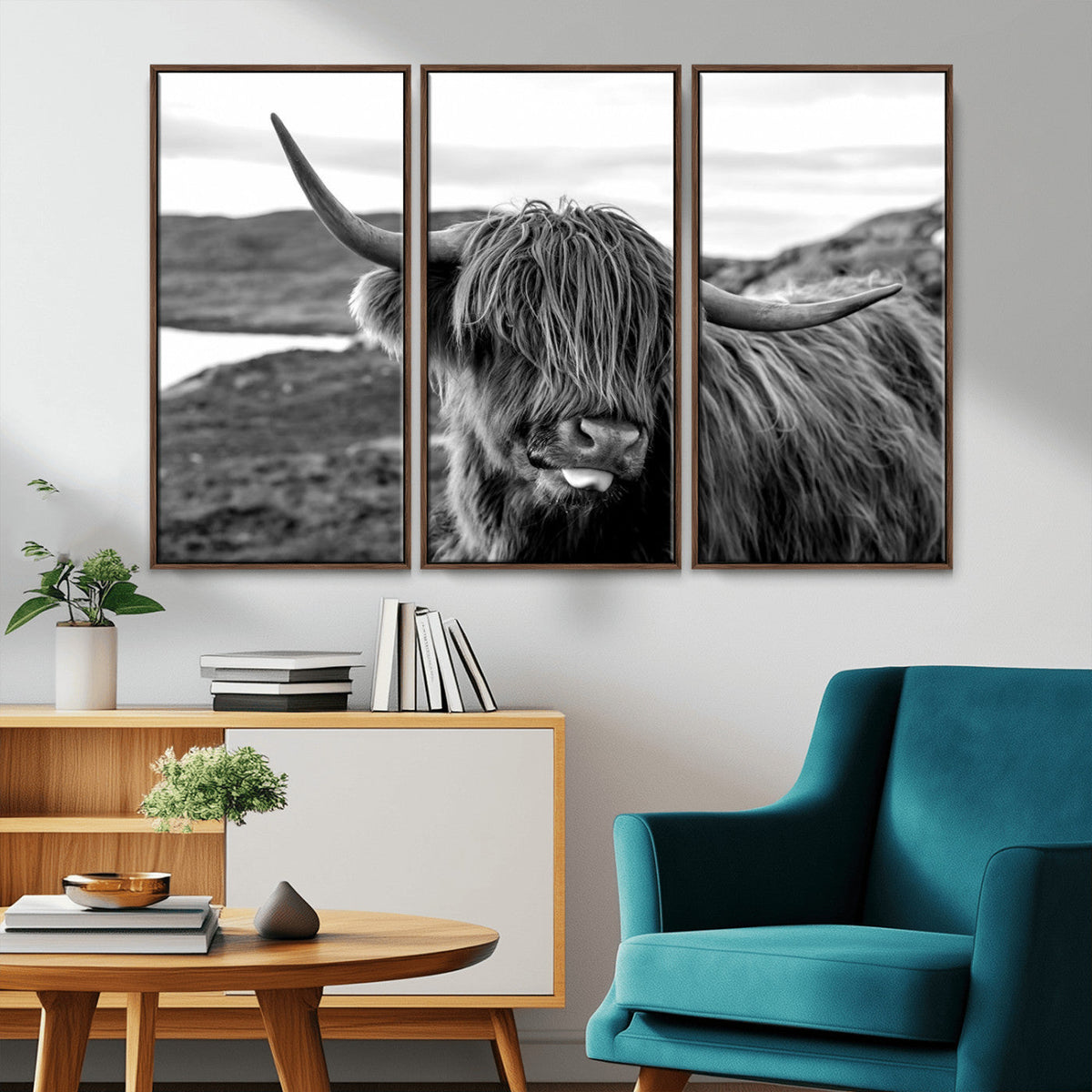 Longhorn Steer Canvas Print Wall Art, Highland Cow Canvas