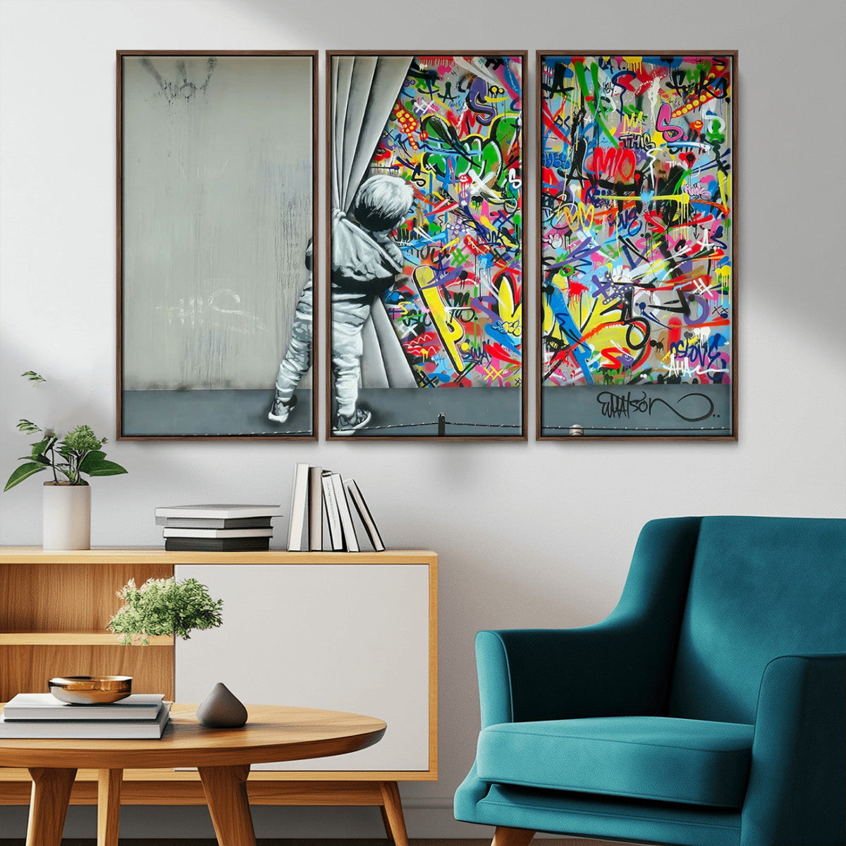 Banksy Colorful Street Graffiti Canvas Wall Art Print,