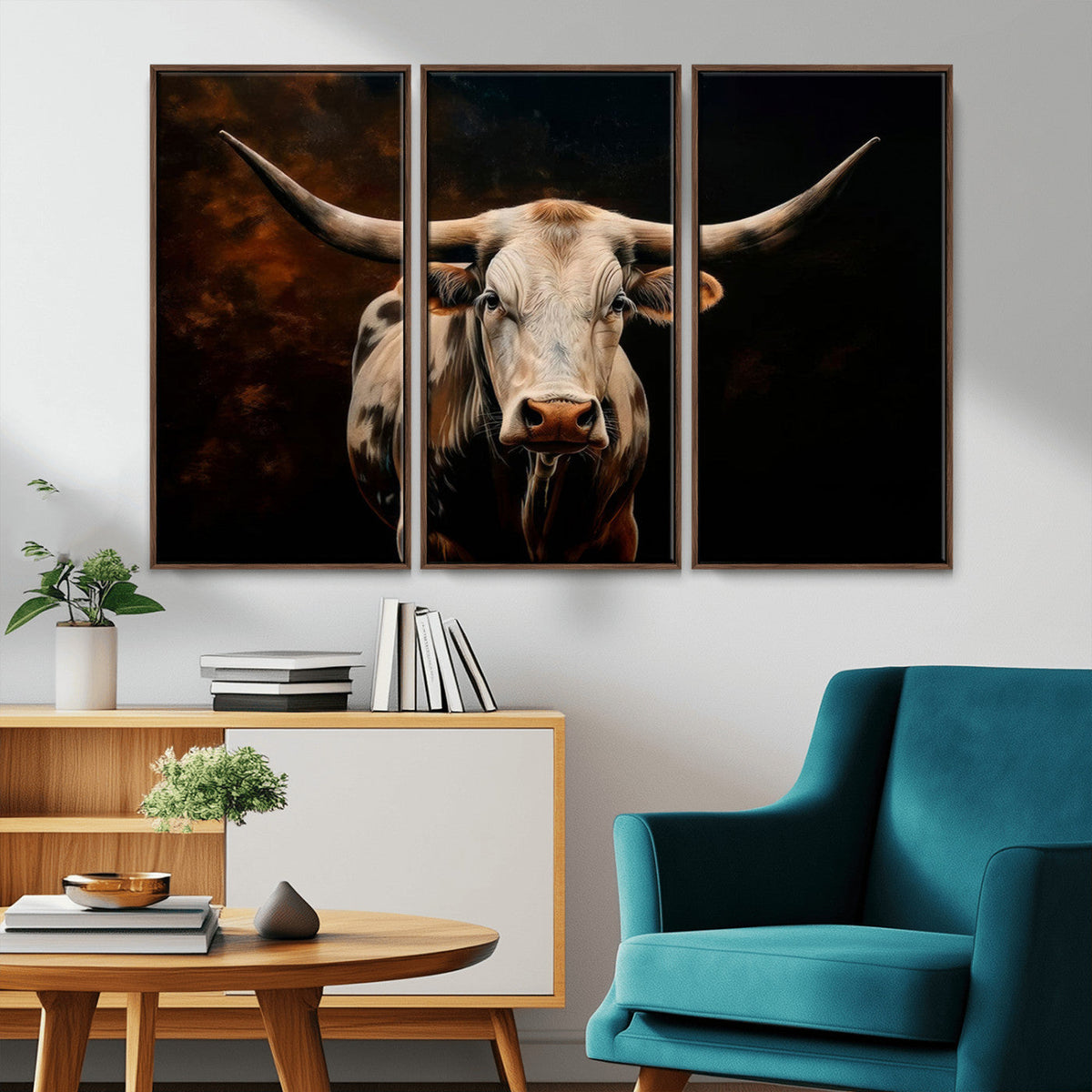 Texas Longhorn Wall Art | 3-Panel Large Texas Longhorn
