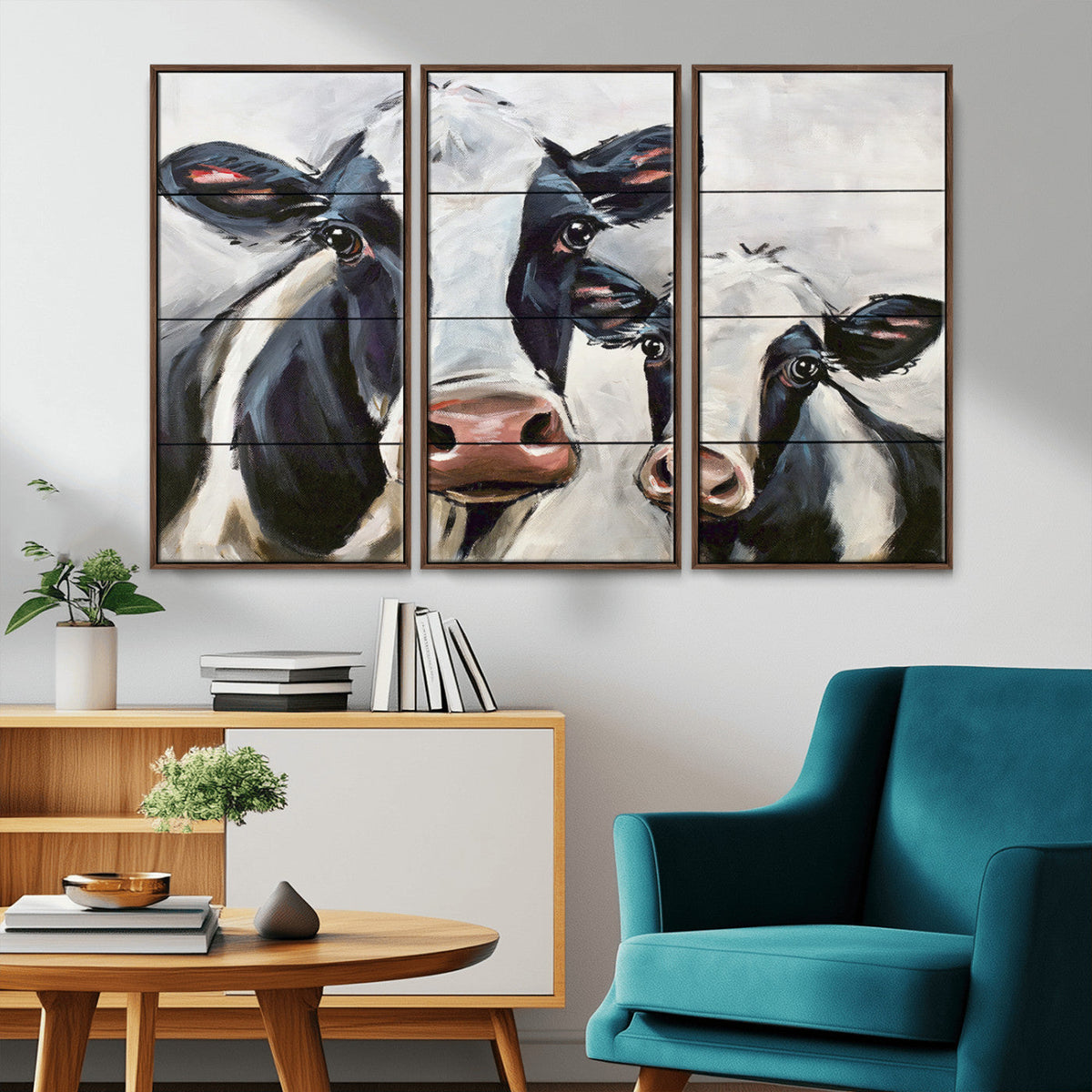Vintage Baby and Mom Cattle Wall Art Canvas Print