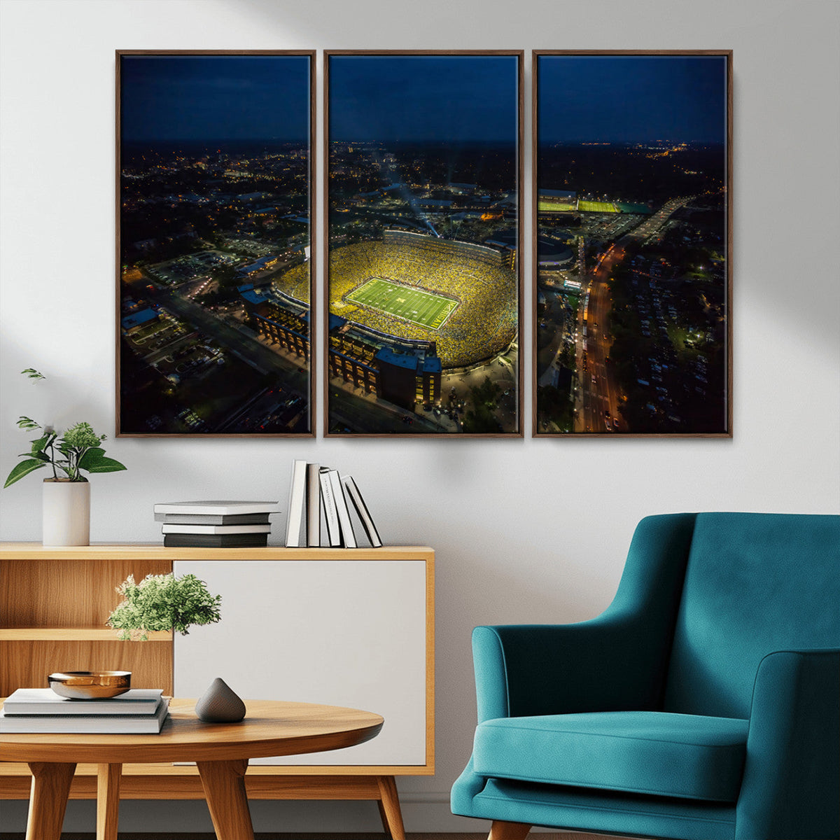 Michigan Stadium Night Game Wall Art – Sports Arena Aerial