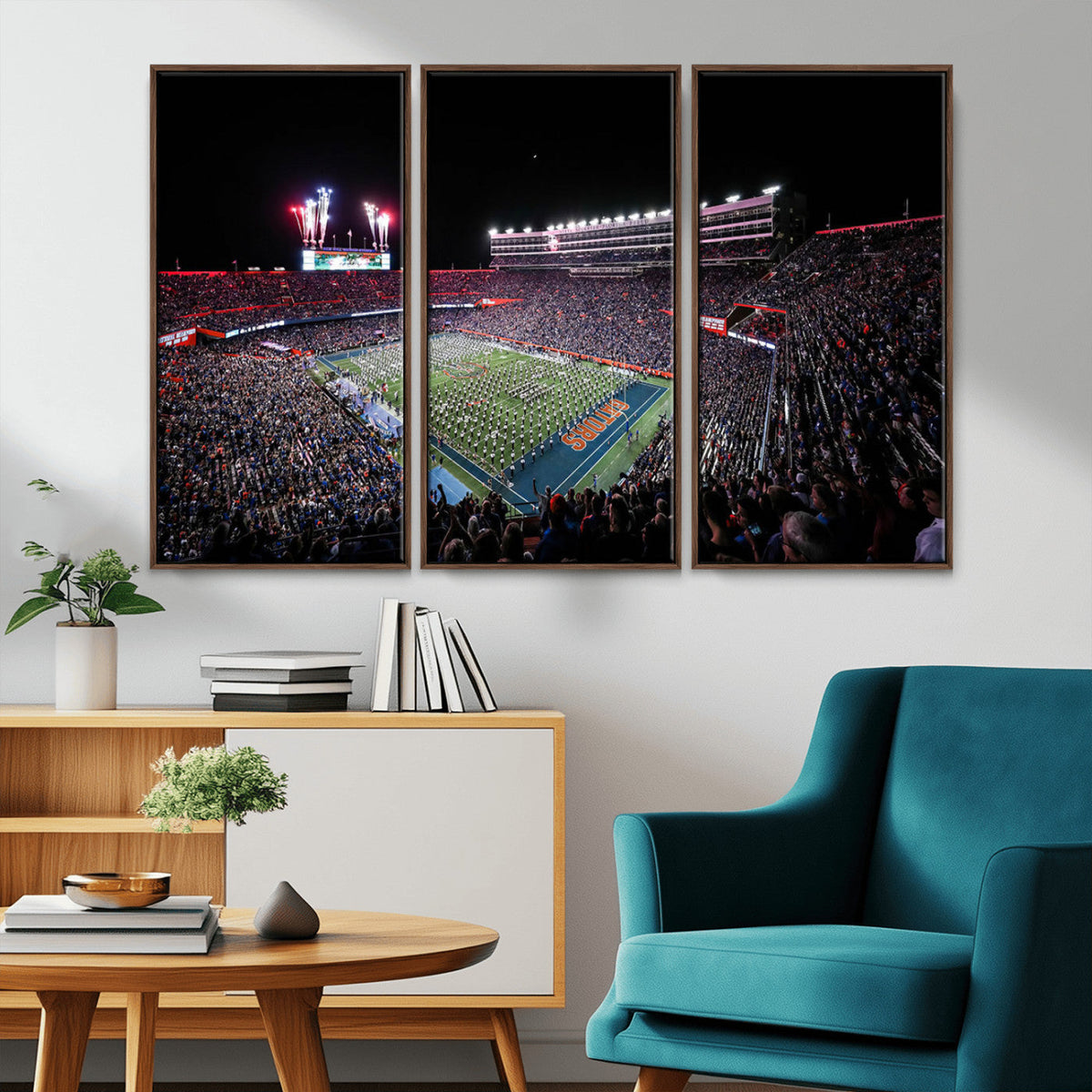 Ben Hill Griffin Stadium Night Game Triple Canvas Wall Art -