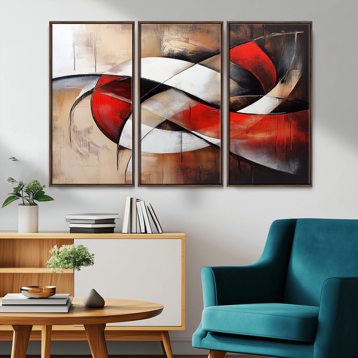 Abstract Wall Art - Modern Red and White Canvas Wall Art