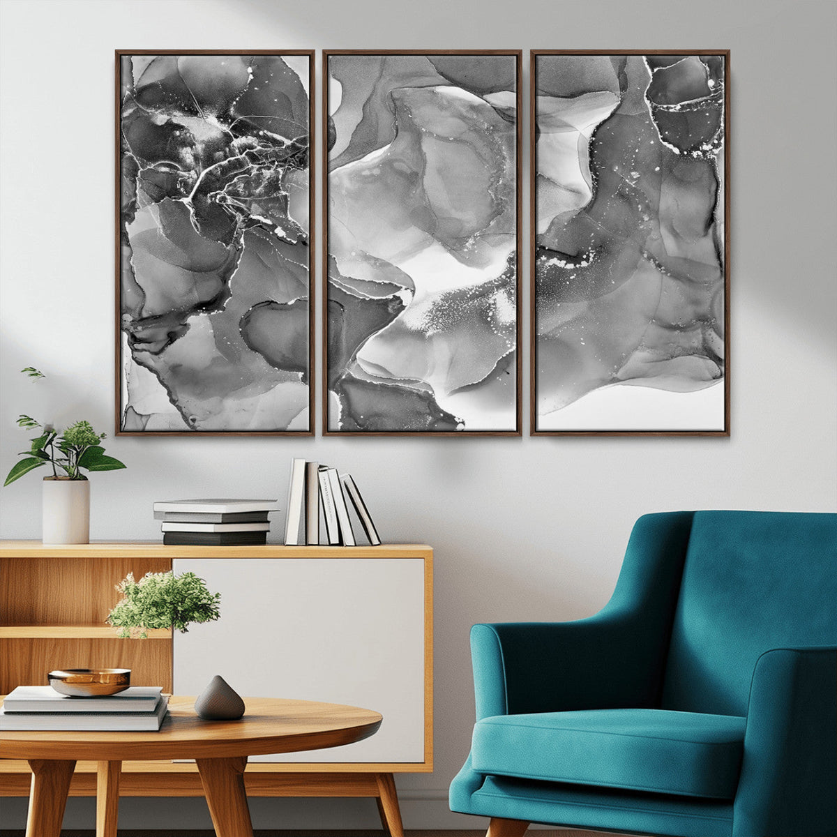 Black White Abstract Canvas Wall Art - Fluid Ink Artwork -