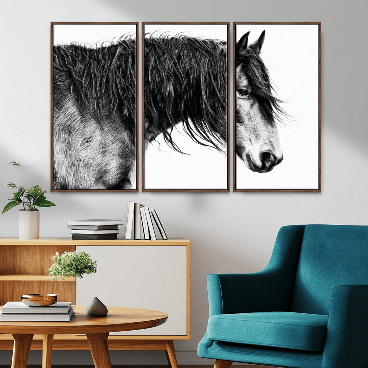 Black Horse Wall Art Canvas Print – Elegant Farmhouse Decor
