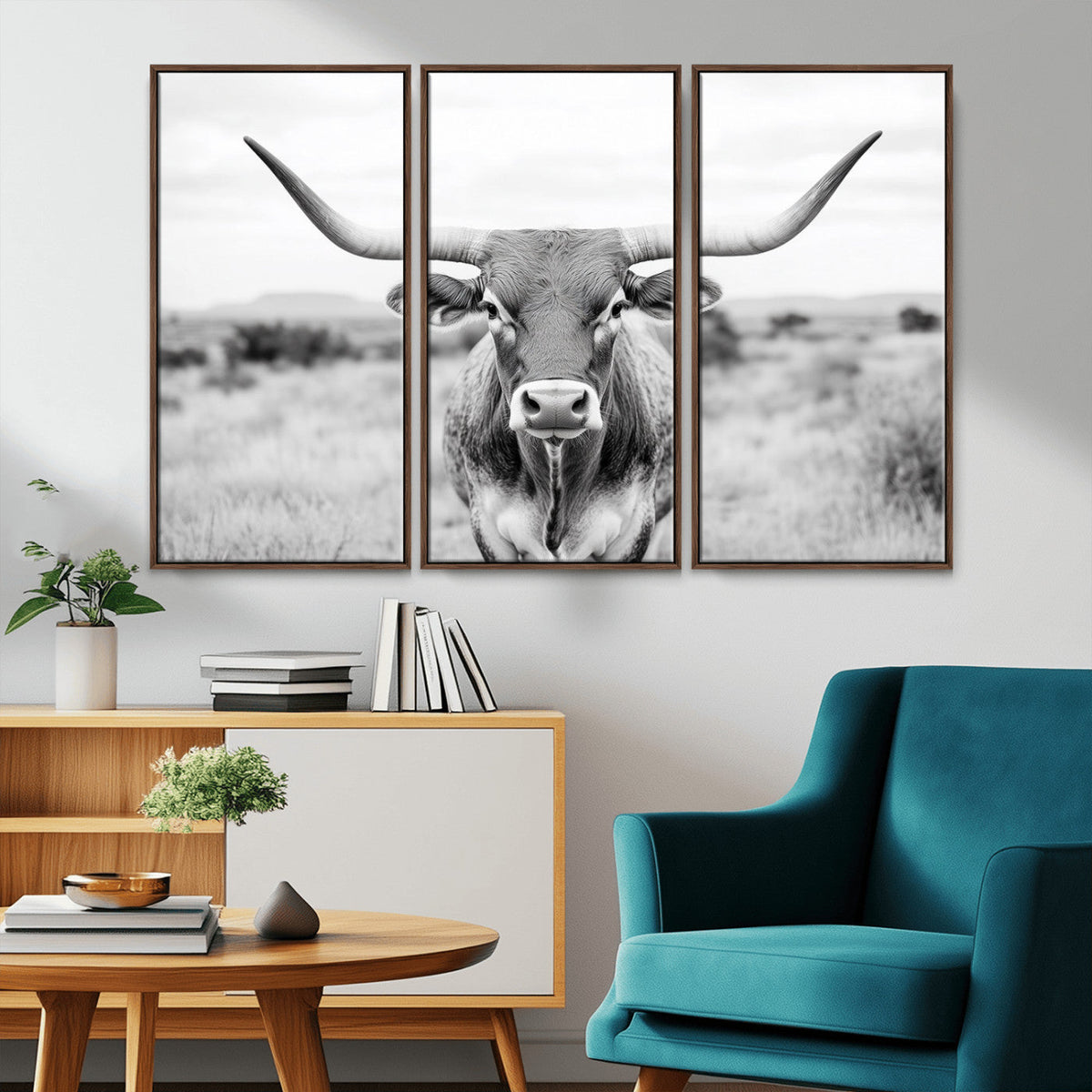 Highland Cow Wall Art Canvas Print – Black and White Western