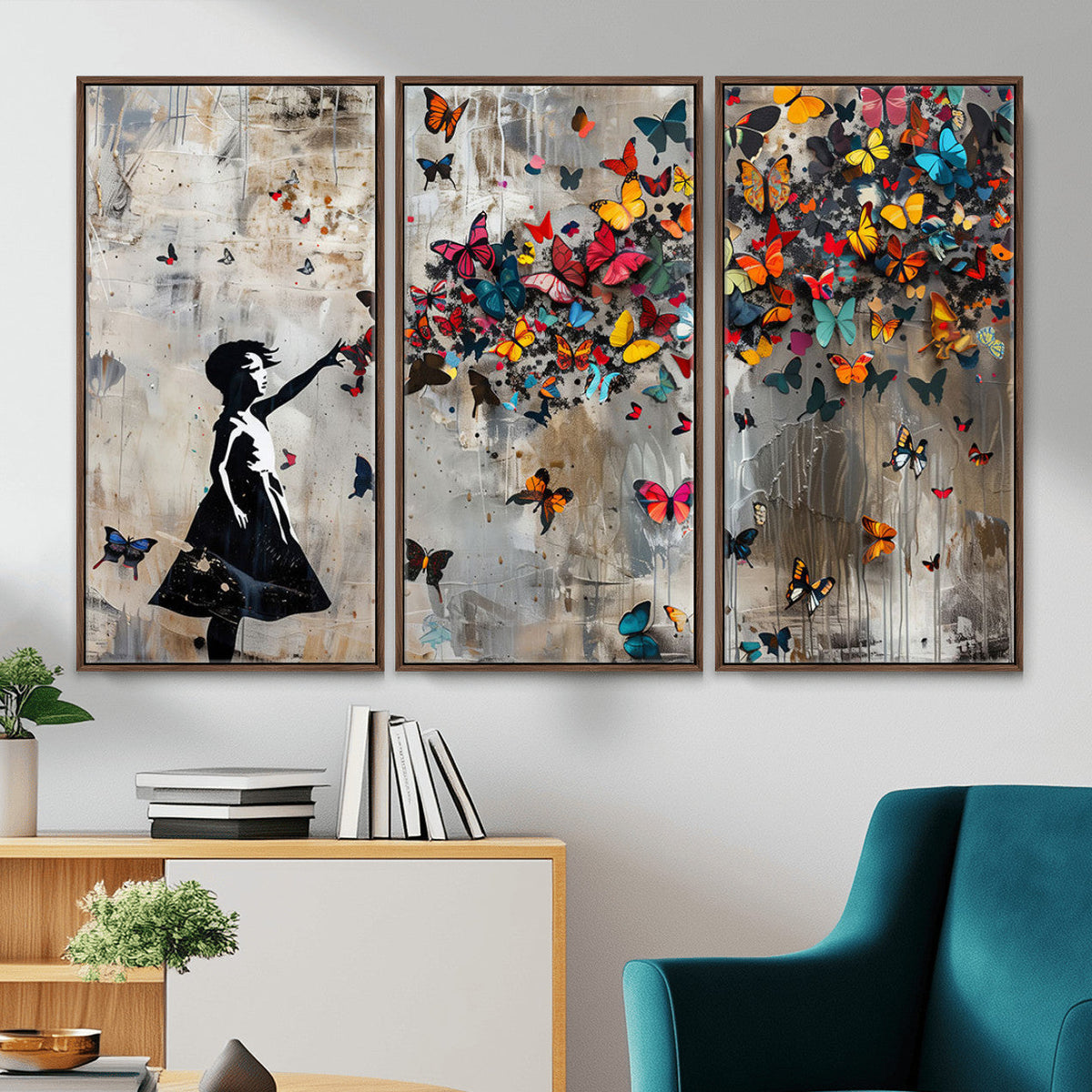 Banksy Butterfly Girl Wall Art – Modern Graffiti Canvas