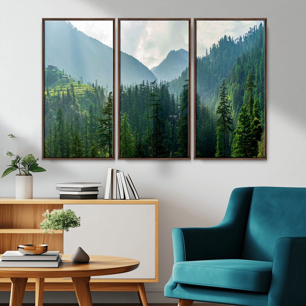 Misty Forest Mountain Wall Art Canvas Print – Framed Serene