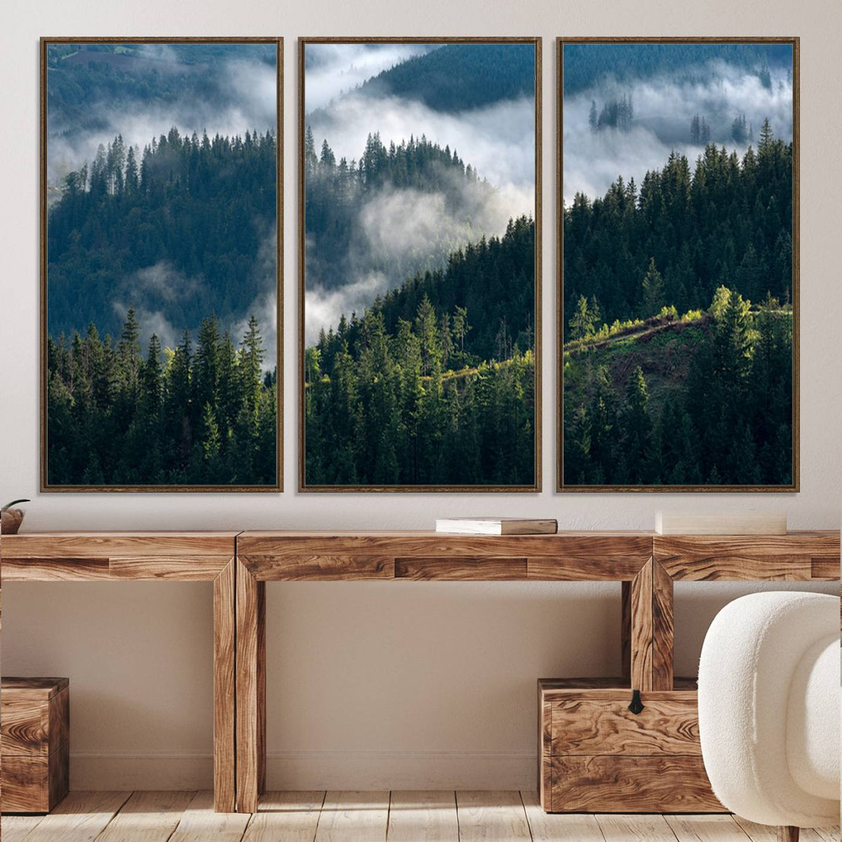 Misty Forest Wall Art Canvas Print – Pine Hills Foggy Trees