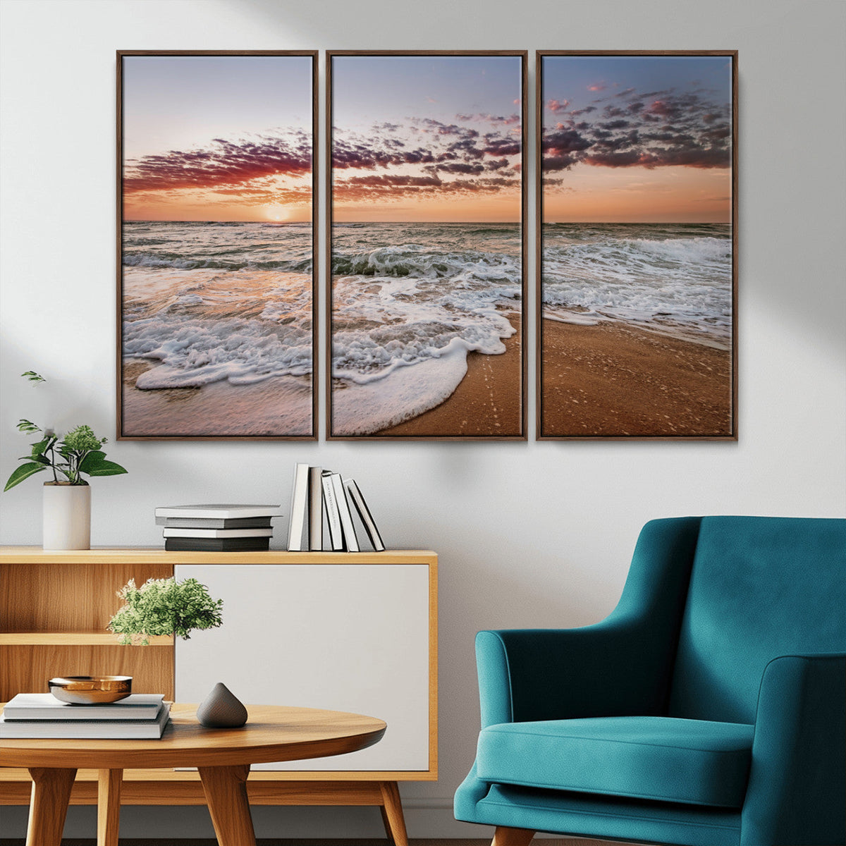 Ocean Sunset Wall Art Canvas Print – Framed Sandy Shore