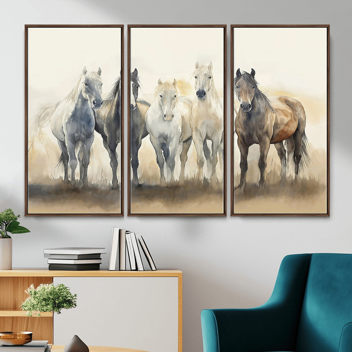 Wild Horses Wall Art Canvas Print, Framed Running Horses Art
