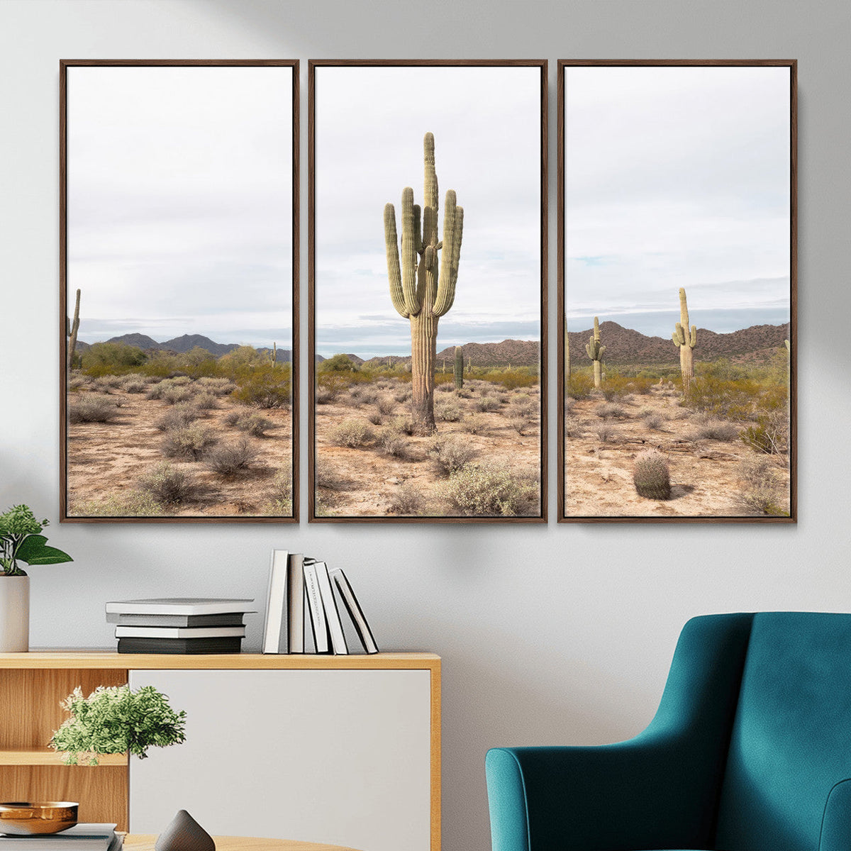 Saguaro Cactus Wall Art – Framed Desert Canvas Artwork,