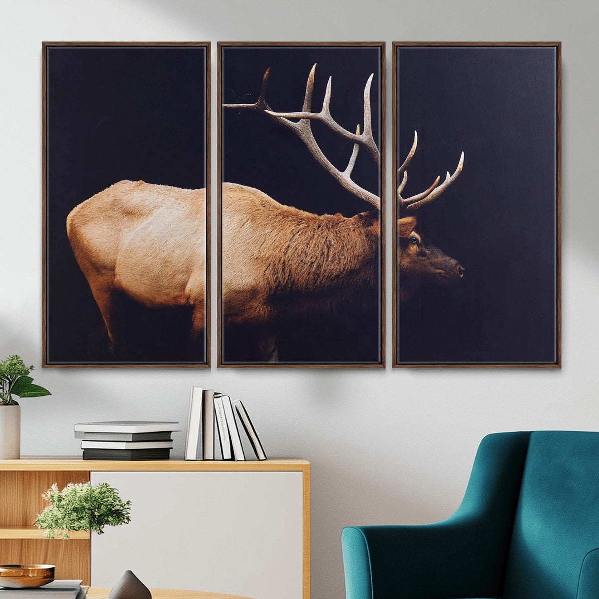 Rustic Elk Wall Art Canvas Print – Framed Moody Wildlife Art