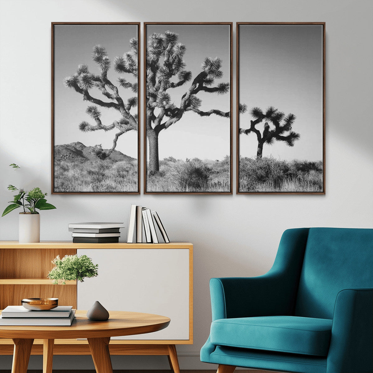 Joshua Tree Wall Art Canvas Print – Framed Monochrome Desert
