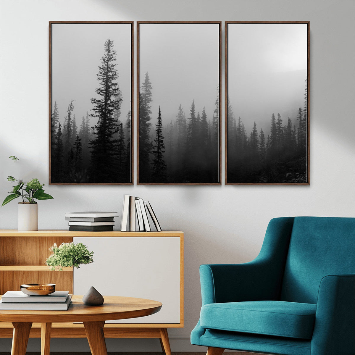 Misty Pines Wall Art Canvas Print – Framed Woodland