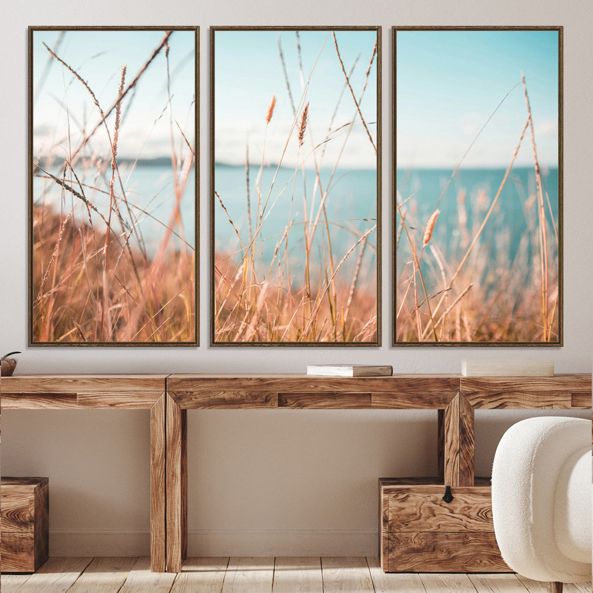 Coastal Grass Landscape Wall Art Canvas Print – Golden