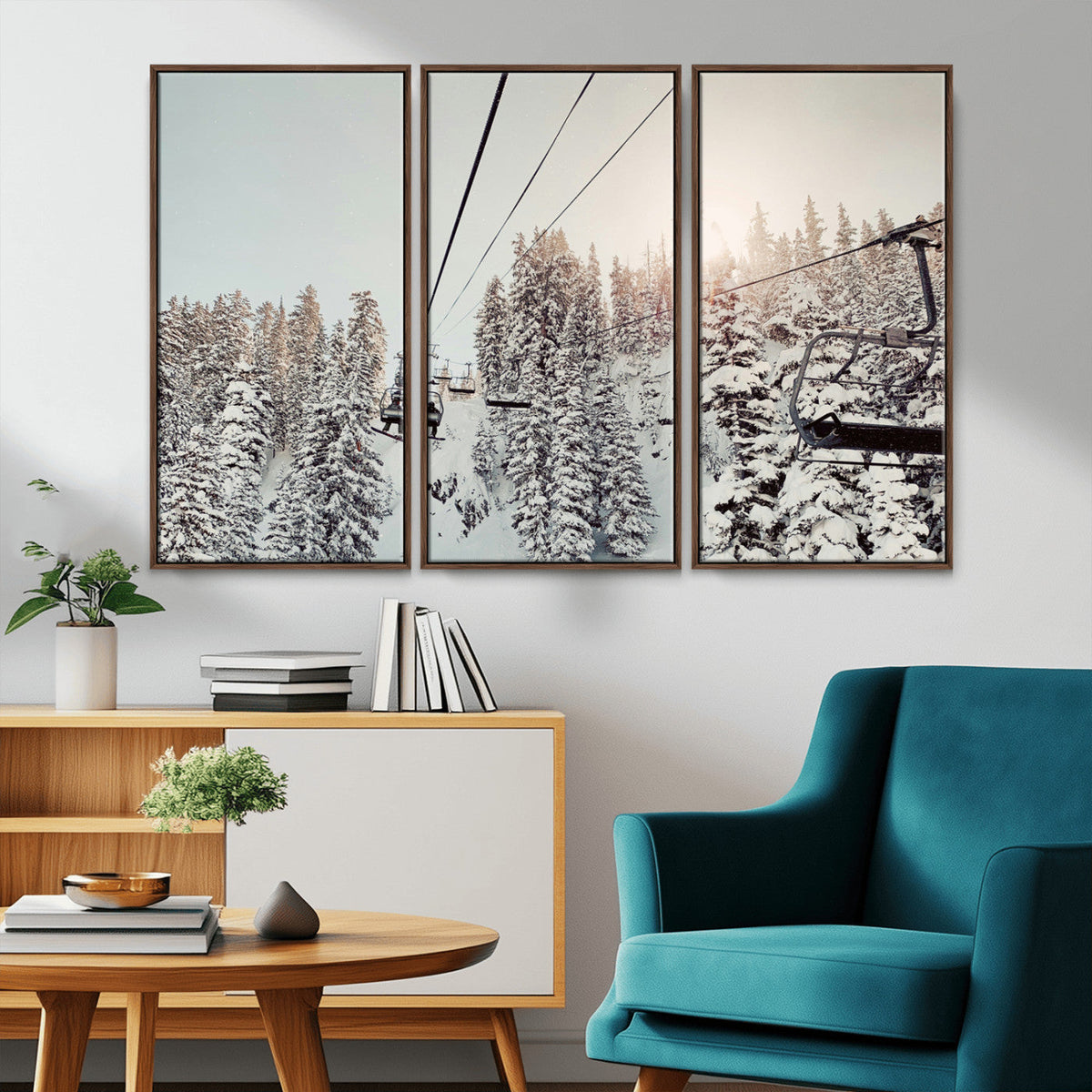 Frosty Pines Wall Art Canvas Print – Framed Cozy Cabin Ski