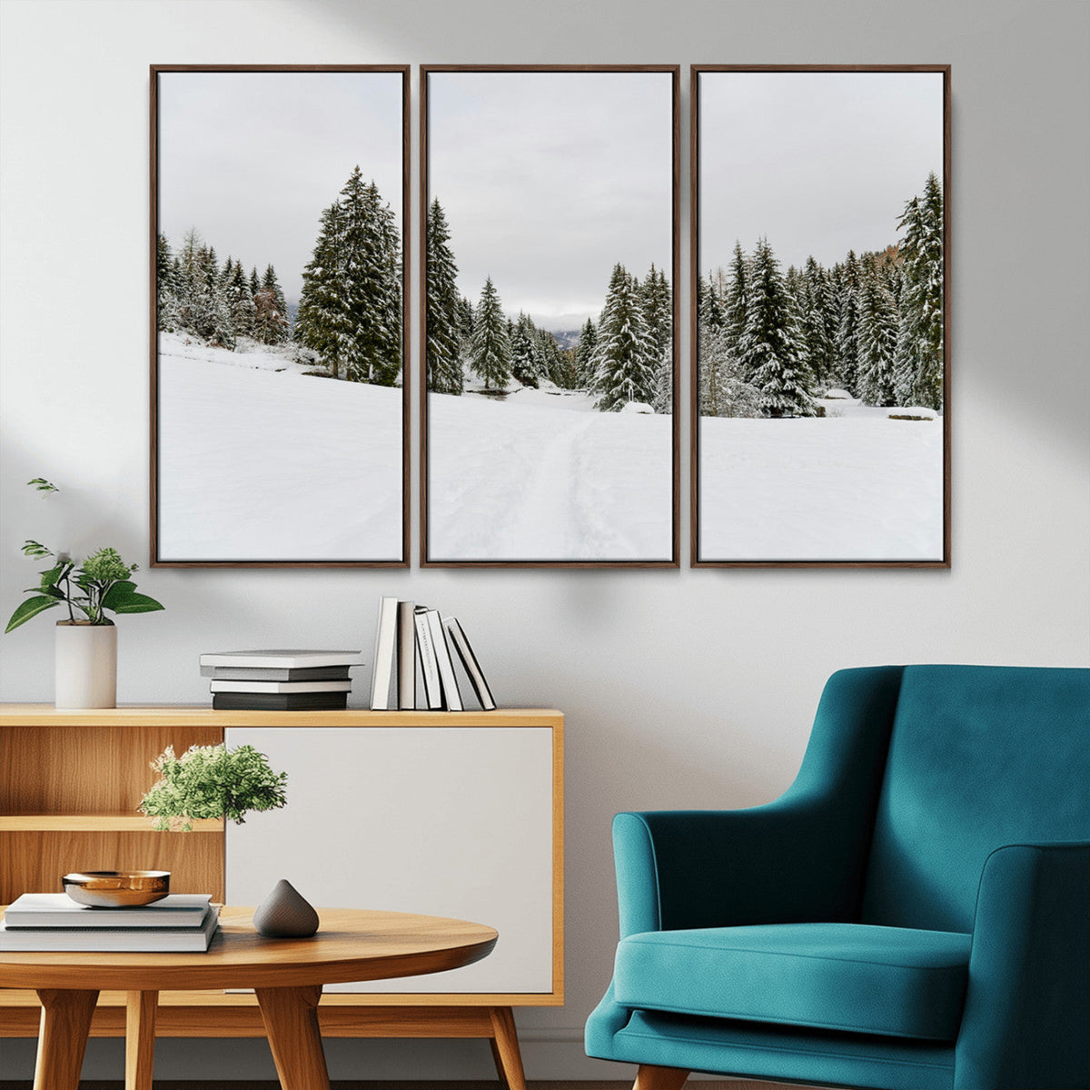 Frosty Pines Wall Art Canvas Print – Framed Silent Snowfall