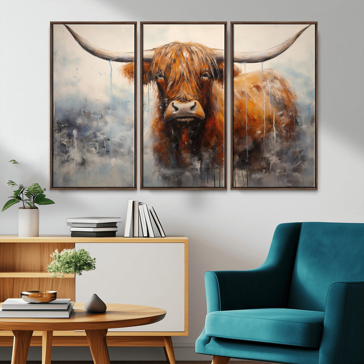 Scottish Highland Wall Art Canvas Print, Framed Longhorn Art