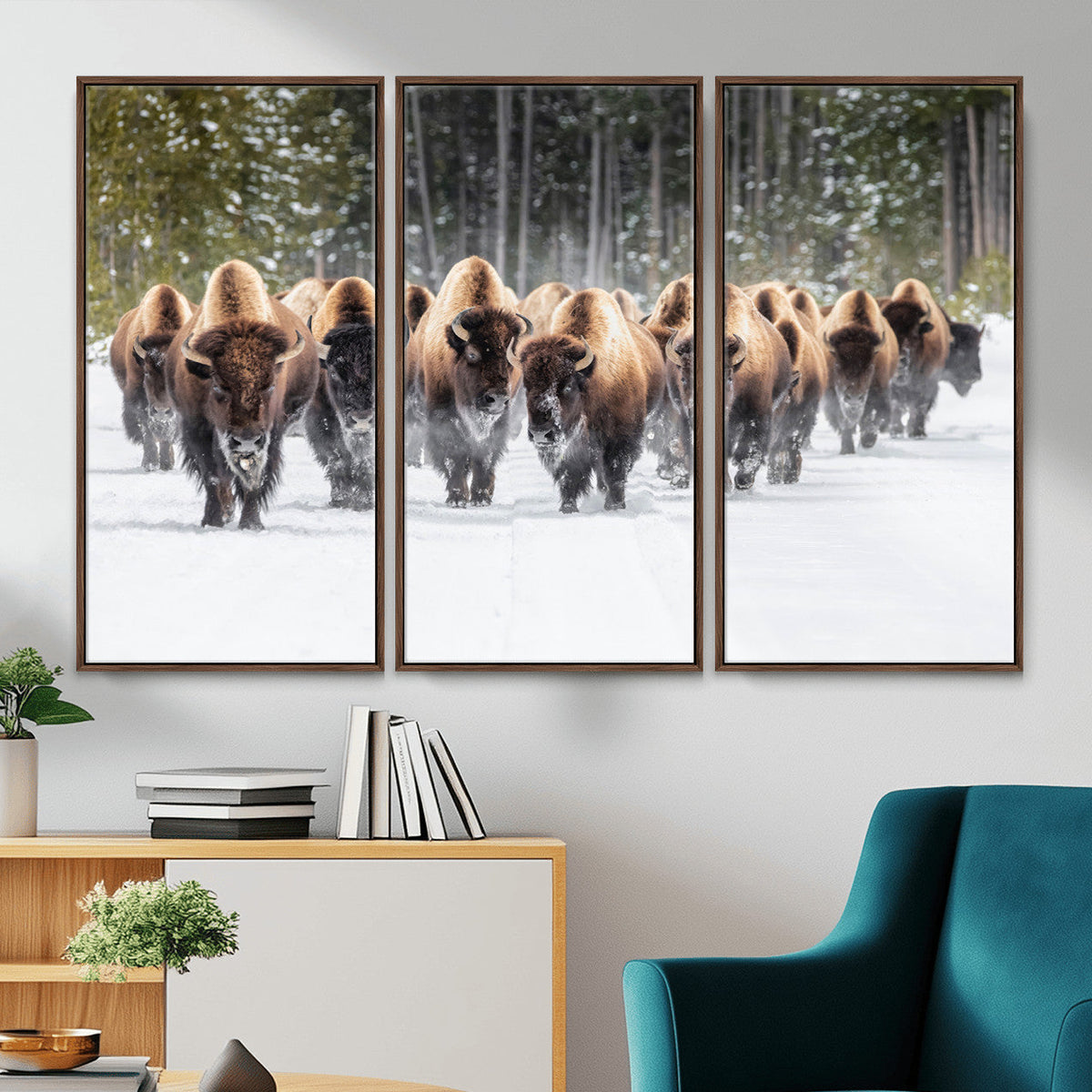 American Bison Herd Wall Art Canvas Print – Powerful Winter