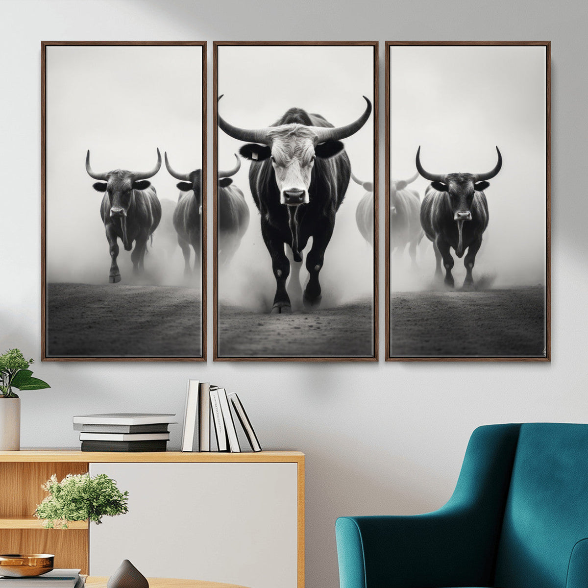 Texas Longhorn Wall Art Canvas Print, Framed Speckled Cow