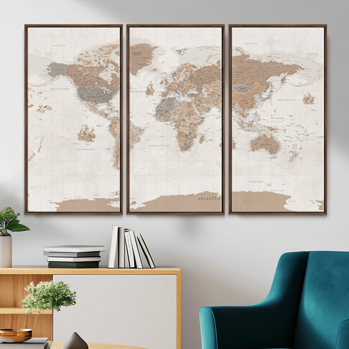 Framed Large World Map Canvas Print for Office Decor