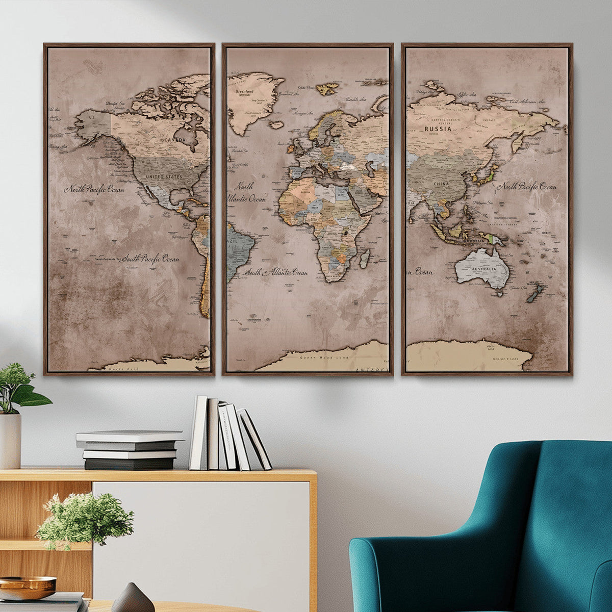 Grunge World Map Canvas Wall Art - Vintage Aged World Map
