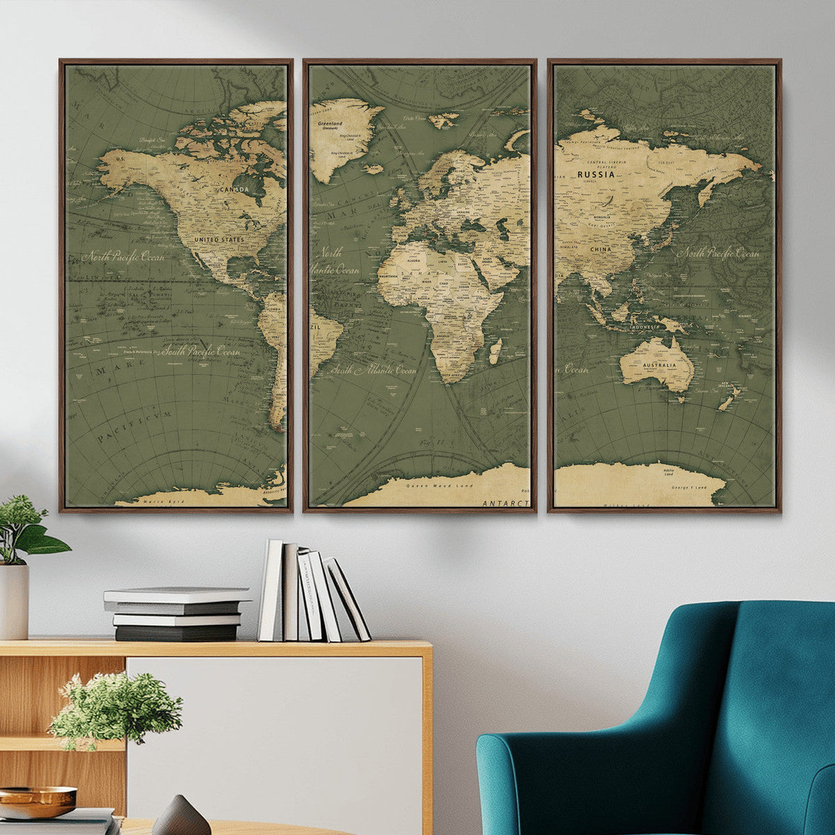 Large World Map Canvas Wall Art Print for Study Room Decor -