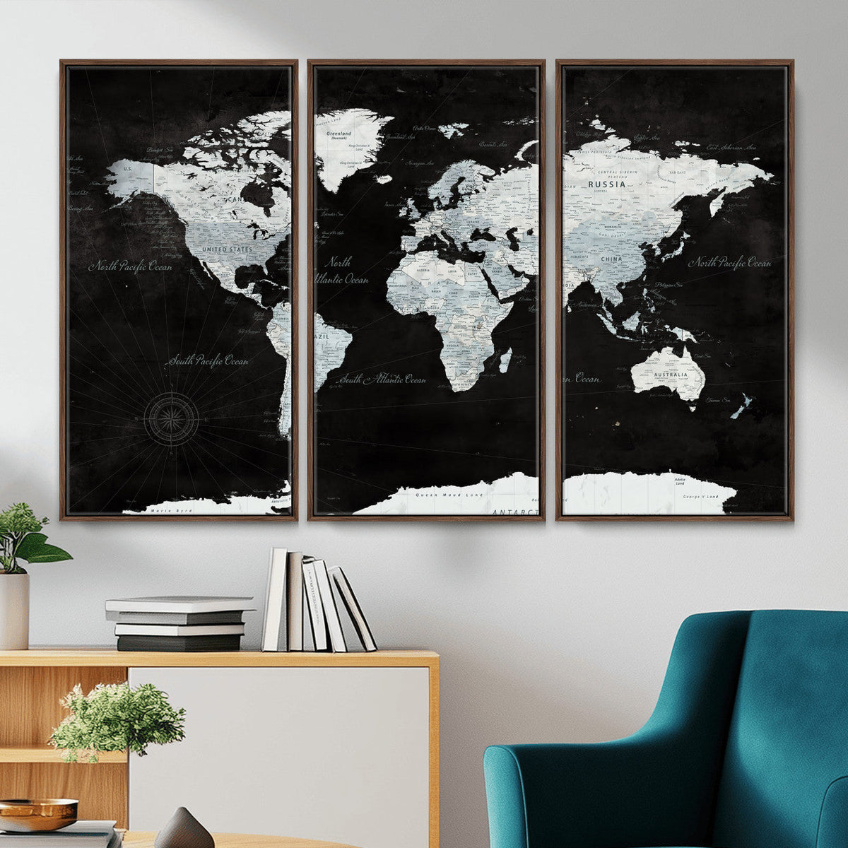 World Map Canvas Print – Framed Push Pin Wall Art, Color