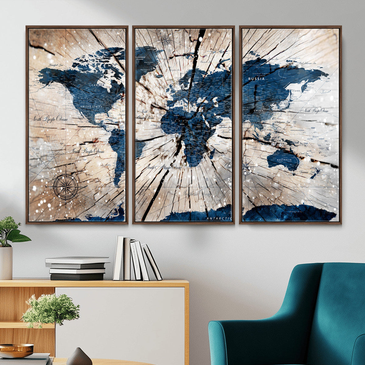 Rustic World Map Canvas Print – Framed Wall Art for Couples,