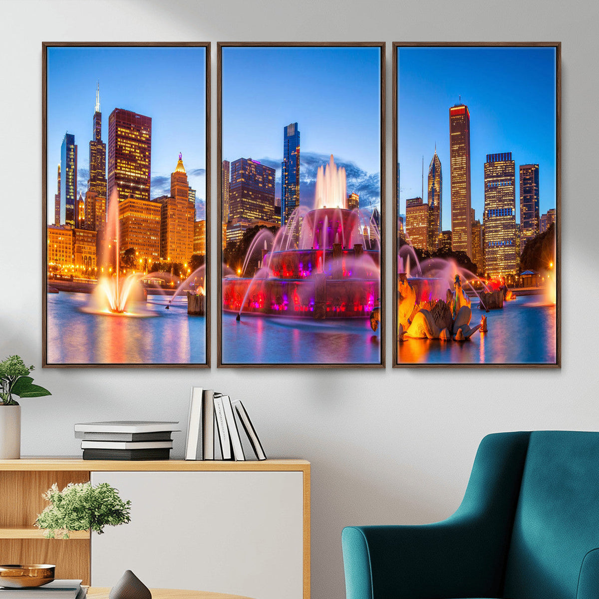Chicago Wall Art Canvas Print, Chicago City Downtown Night