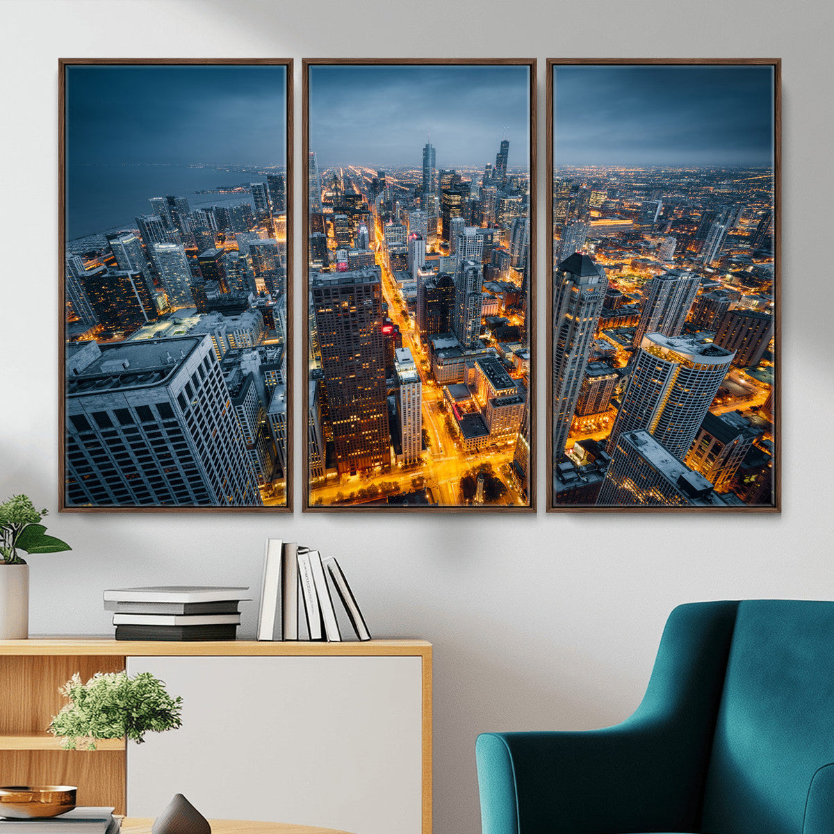 Chicago Wall Art Canvas Print - Chicago City Downtown Night