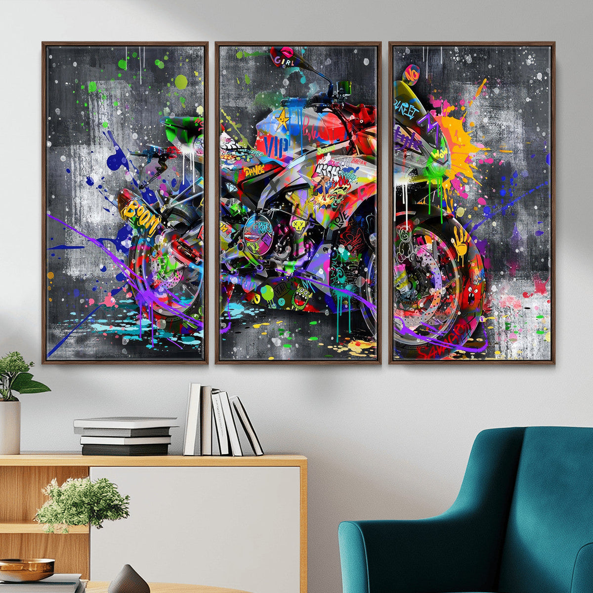 Graffiti Motorcycle Wall Art Canvas Print, Urban Street Art