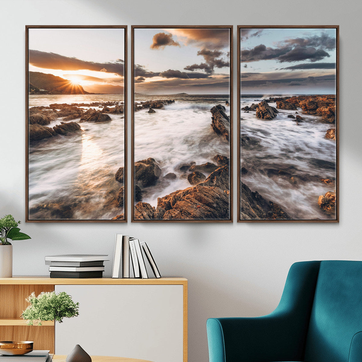 Rocky Coast Ocean Sunset Wall Art Canvas Print, Dramatic