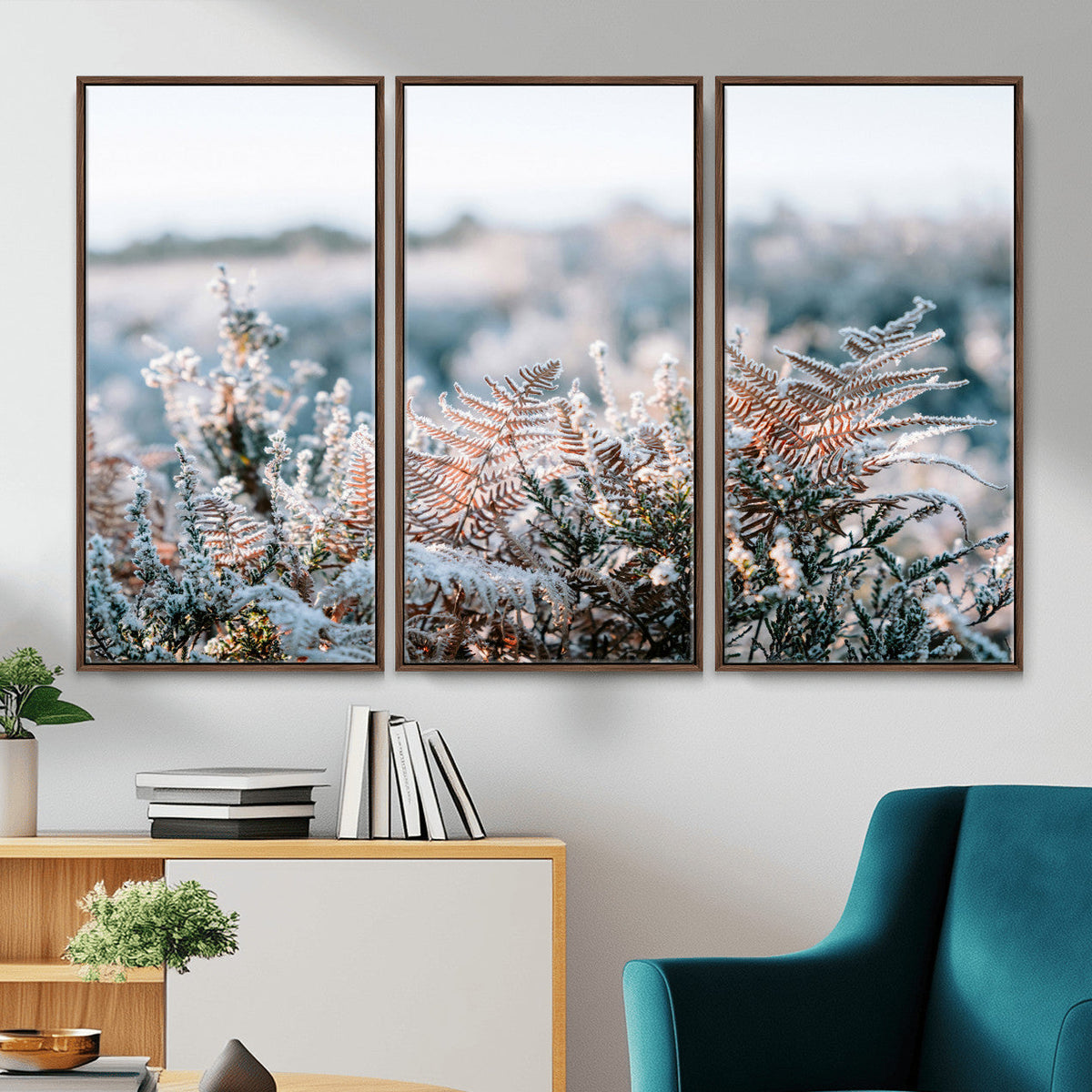 Frosted Fern Wall Art Canvas Print, Soft Winter Botanical
