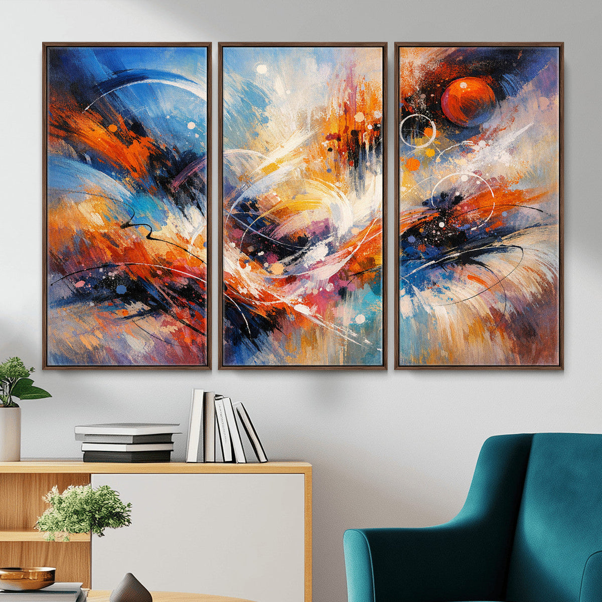 Lyrical Abstraction Wall Art Canvas Print, Orange Blue