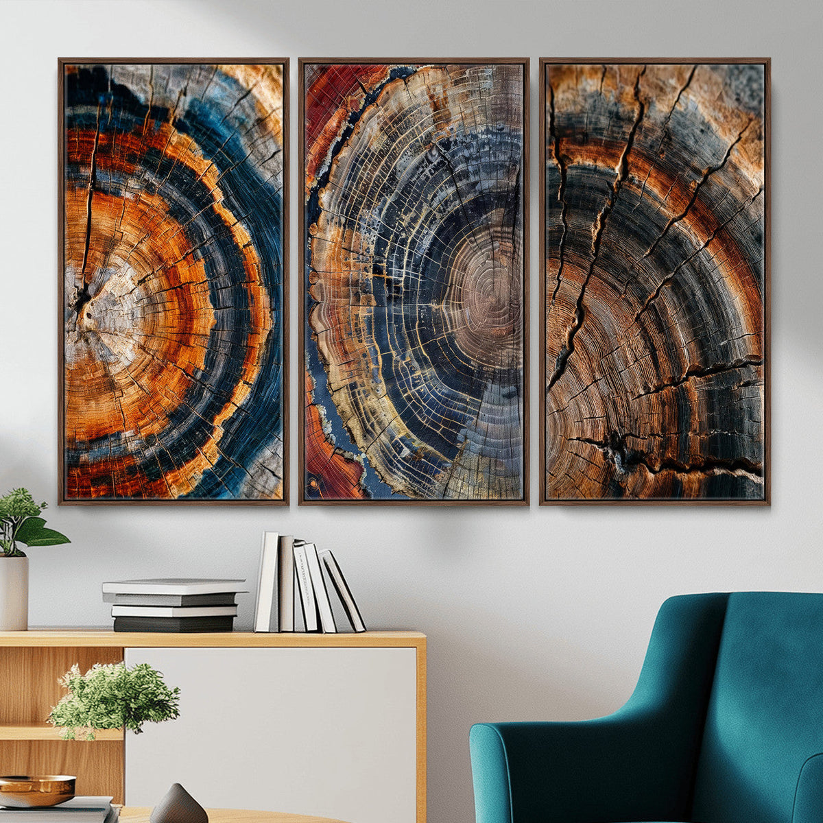 Tree Ring Triptych Canvas Wall Art — Set of 3 Wood Grain