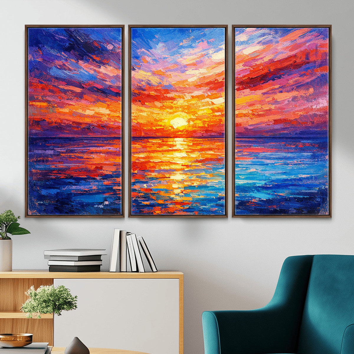 Colorful Knife Ocean Sunset Canvas — Orange Pink Teal