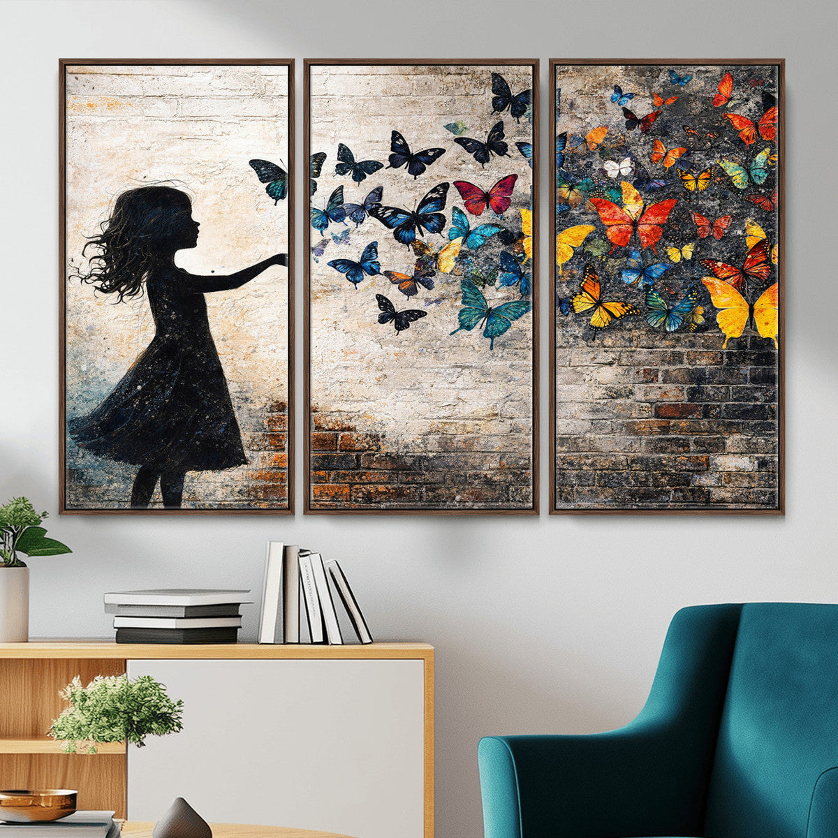 Banksy Butterfly Girl Wall Art Canvas Print, Framed Street