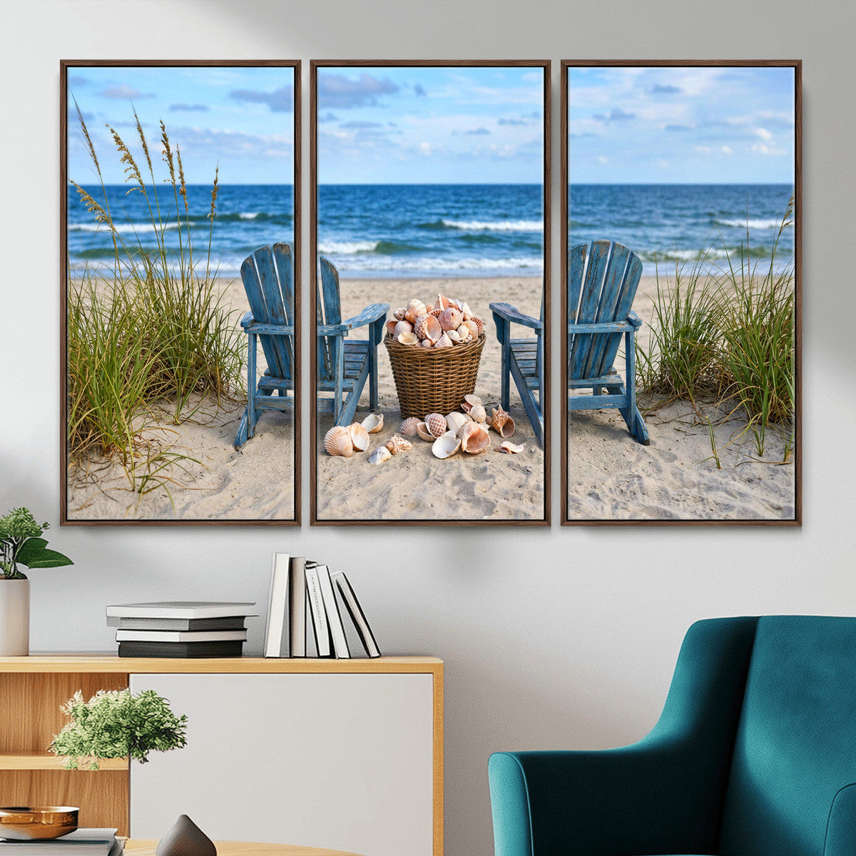 Large Beach Canvas Wall Art Coastal Adirondack Chairs Ocean